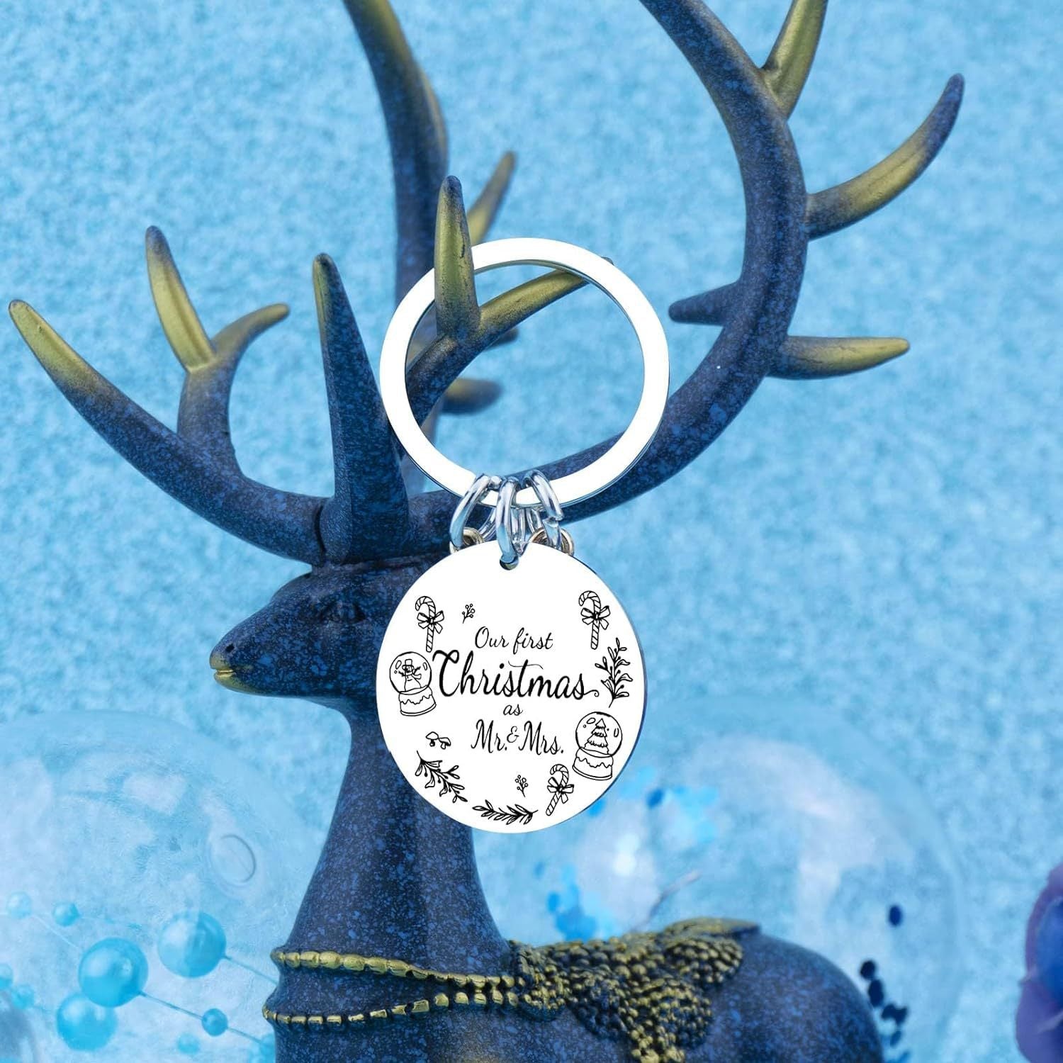 Wholesale Our First Christmas As Mi and Mis Stainless Steel Christmas Keychain
